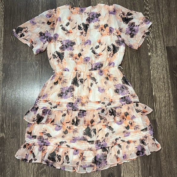 Simply Vera Wand dress white floral print ruffled tiered chiffon lined size Med - Picture 5 of 7